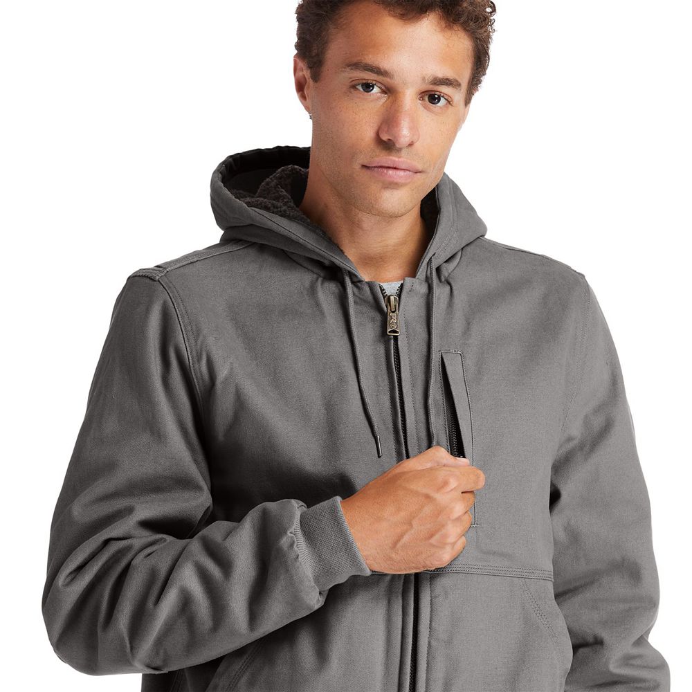 Timberland Mens Jackets PRO® Gritman Lined, Hooded Canvas - Dark Grey - India XA3612574